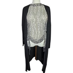 Womens 3X Outfit Bundle Black Duster Cardigan + Animal Print Mesh Top Plus Size